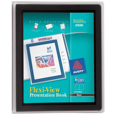 Avery Flexi-View Presentation Book, Clear Front Window for Title Page, 24 Non-Stick Pages, 1 Black Book (47690)